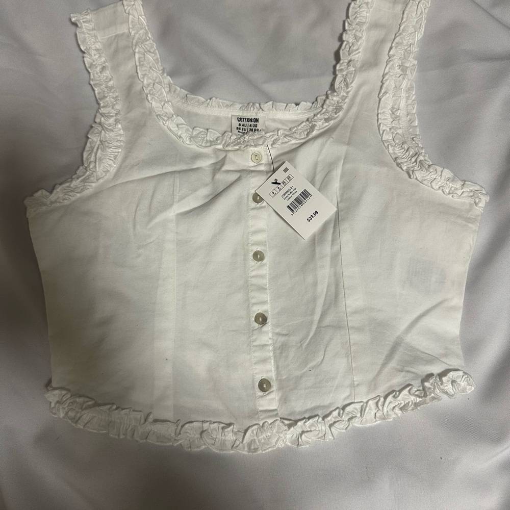 Cotton On White Ruffle-Trim Cropped Tank Top size 4 sleeveless NWT - Picture 2 of 15